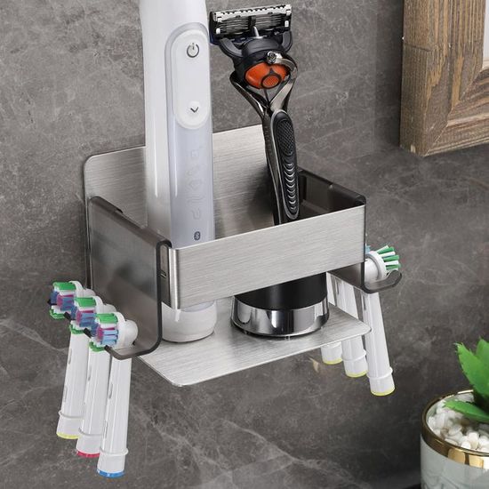 Porte Brosse à Dents Mural GGQ - 4 Cases Acier Inoxydable Sans Percage - Adhésif 3M - Rangement Salle De Bain