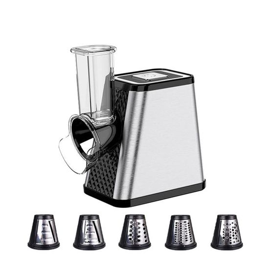 Râpe à Légumes Électrique FOHERE 5 En 1 - 80W - Trancheuse Multifonction Argent