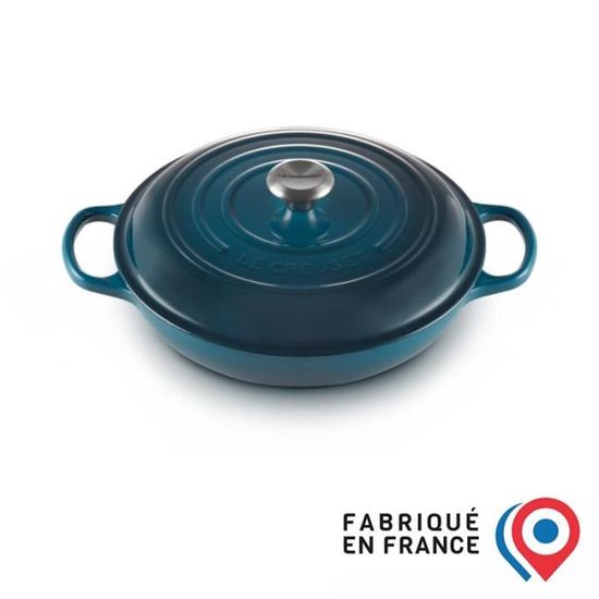 Cocotte, faitout, marmite en tôle émaillée décor bleu canard
