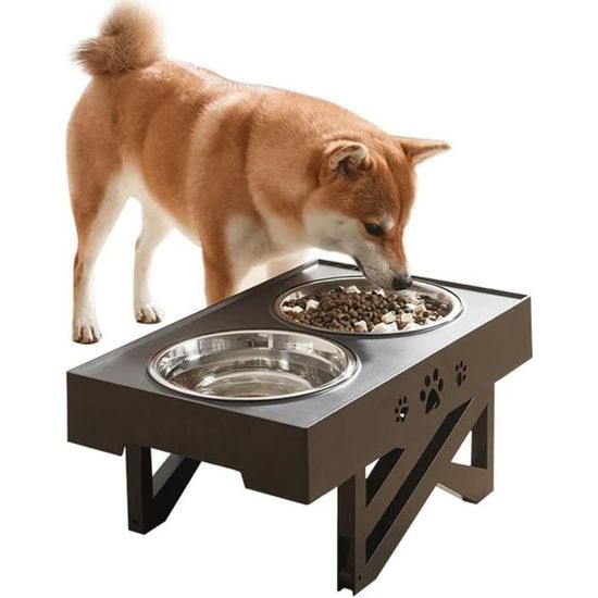 Gamelle Surélevée 2 En 1 Pour Chien - Avec Rangement Nourriture - 2 Bols Acier Inoxydable - Capacité 45 Lbs - Pour Grandes Races