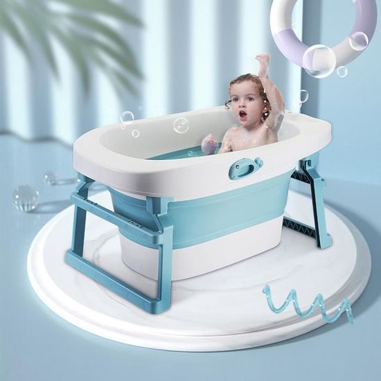 Baignoire pliable pour enfant NUO - Bleu - Siège de bain de sécurité - Bouchon de drainage