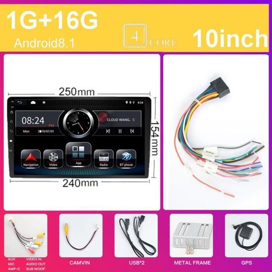 10 pouces-1g-16g Autoradio Android 2 din, lecteur multimédia, wi-fi, Bluetooth, GPS, pour voiture Toyota, Vol