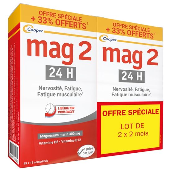Cooper Mag 2 24H Lot de 2 x 45 comprimés + 15 Offerts Cdiscount Santé