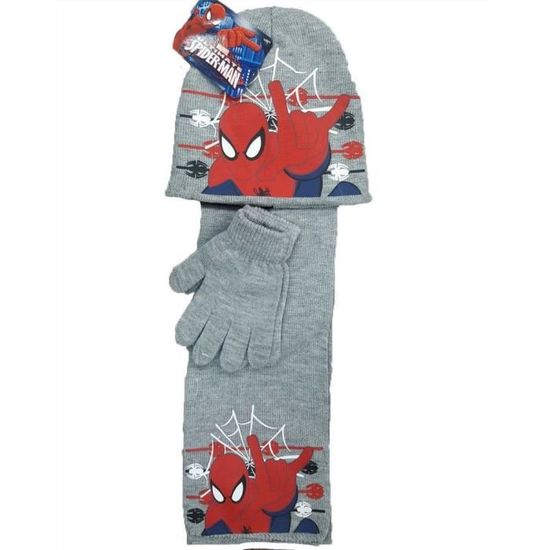 Enfant Marvel Hiver Marvel - Ensemble Bonnet Et Gants Spider-Man Enfant - Taille Unique - Laine Tricotée Noir Et Rouge Bonnet Gants Spider-Man