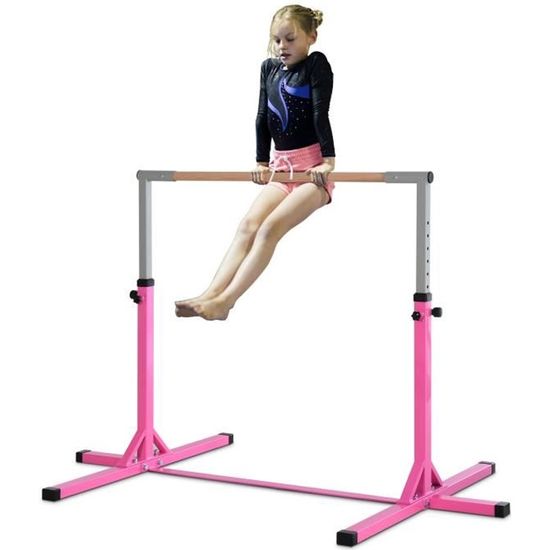 Homcom - Barre fixe de gymnastique enfant hauteur réglable 13 niveaux acier  hêtre