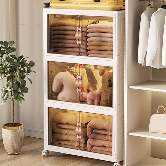 SNSLXH Lot De 5 Boîtes De Rangement Pour Vêtements, Organisateur Tiroir Et Armoire Pliable, Rangement Dressing Empilable, Boîte De Rangement Placard Pour Salle De Bain, Cuisine, Buanderie, Blanc