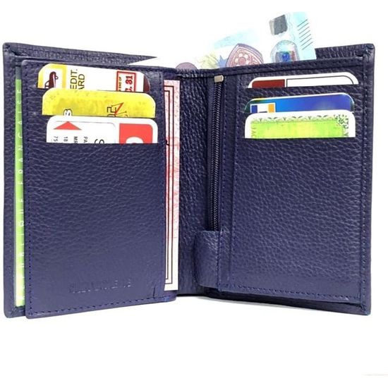 Porte-monnaie Cuir LOLUNA Compact - Format Carte D'identité 11x8cm | 4 Poches Pour Monnaie, Clés, Cartes