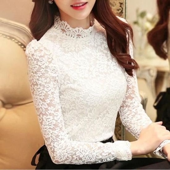 SHEIN Clasi Chemisier En Dentelle Ajourée Couleur Unie