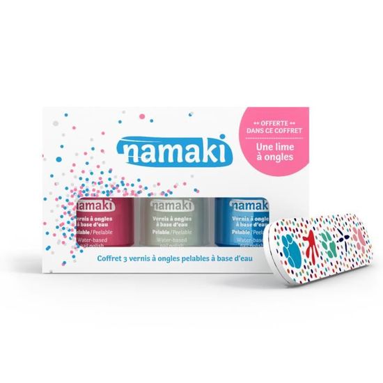 Namaki Coffret Vernis à Ongles Enfant Rose Blanc Bleu Ciel + Lime à Ongles Offerte