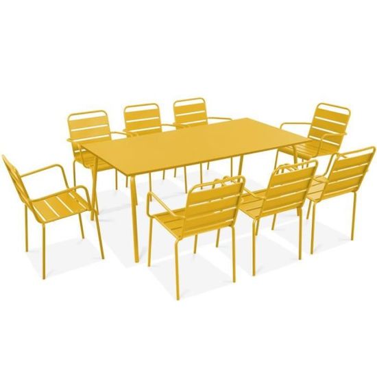 Ensemble table de jardin et 8 fauteuils - Acier - Palavas- Jaune