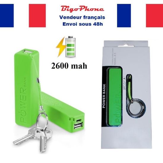 Batterie externe de secours VERT téléphone rechargeable POWER BANK 2600