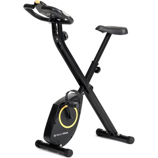 Velo d appartement pliable X Bike SportPlus Noir 8 niveaux de resistance Support tablette Bluetooth