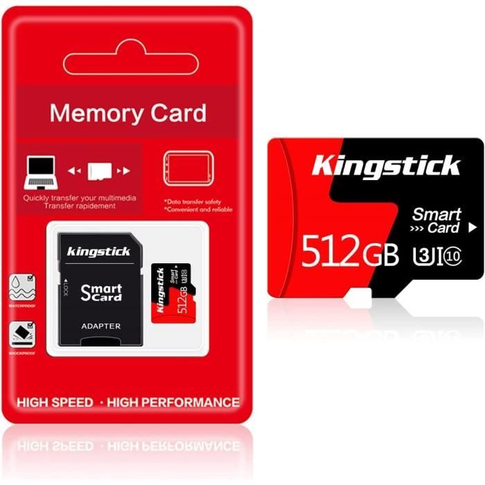 Carte Micro SD Carte mémoire 512 Go Carte mémoire MicroSDHC 512 Go Classe 10 Carte Haute Vitesse