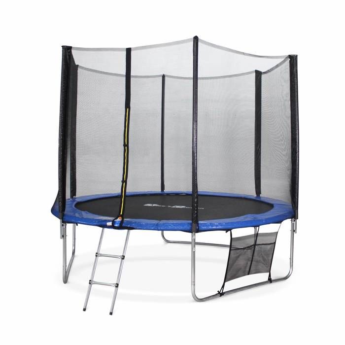Trampoline de jardin Mars XXL 305cm bleu avec filet de protection, échelle, bâche, filet chaussures, kit d'ancrage 305 300 cm