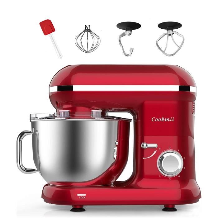 Cookmii Robot patissier 1500W, SM1301 Petrin Robot Multifonctions - 6 Vitesses - Bol 5.5L - Rouge
