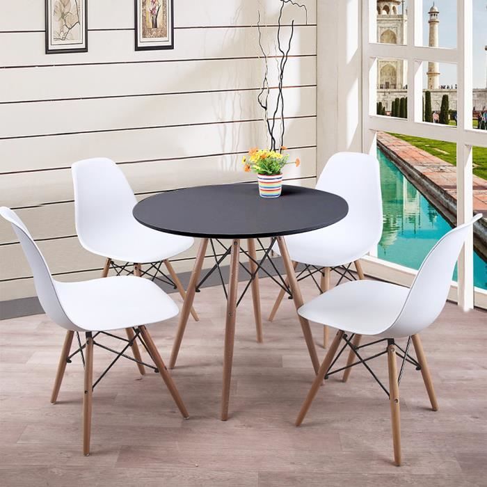 YIS Ensemble Table à manger en Bois Ronde + 4 Chaises - Design Scandinave - pour Salle à Manger, Balcon, Cuisine ou Bureau