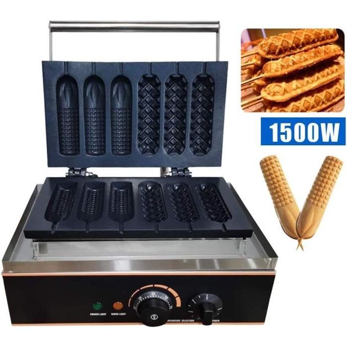 Électrique machine à saucisse, gaufrier pour des gaufres pour faire des hot-dogs, appareil à gaufres anti-adhésive avec 6 trous