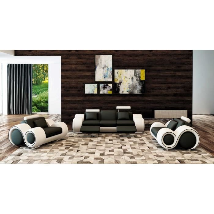 Ensemble cuir relax OSLO 3-1-1 places noir et blan