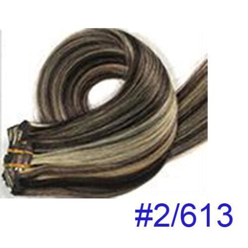 KIT EXTENSION CHEVEUX A CLIPS REMY HAIR 100% NATURELS (Châtain Méché Blond 2/613# 60CM)