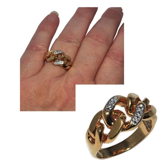 Bijou / BAGUE anneau gourmette PLAQUE OR poinçonné motif diamanté T 50