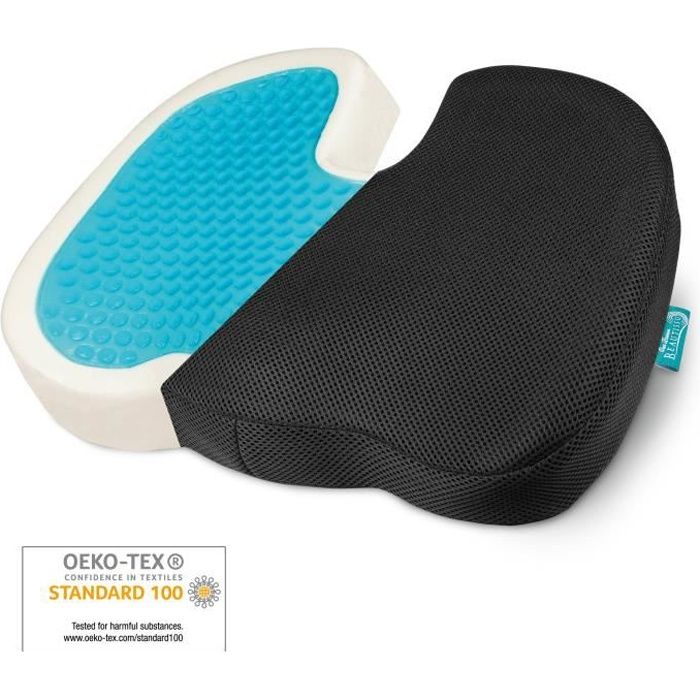 Beautissu Coussin de siège Orthopédique Gel Memory Foam BeauErgo GS Coussin de siège Gel pour Chaise et Voiture - 45x35x7 cm