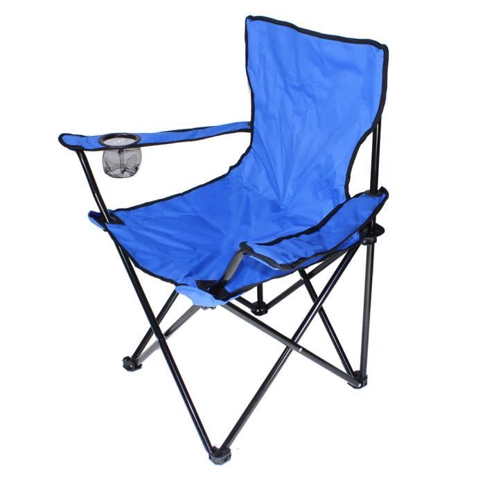 Chaise de Camping Fauteuil Pliable avec Porte-Boisson et Sac de Transport -Bleu