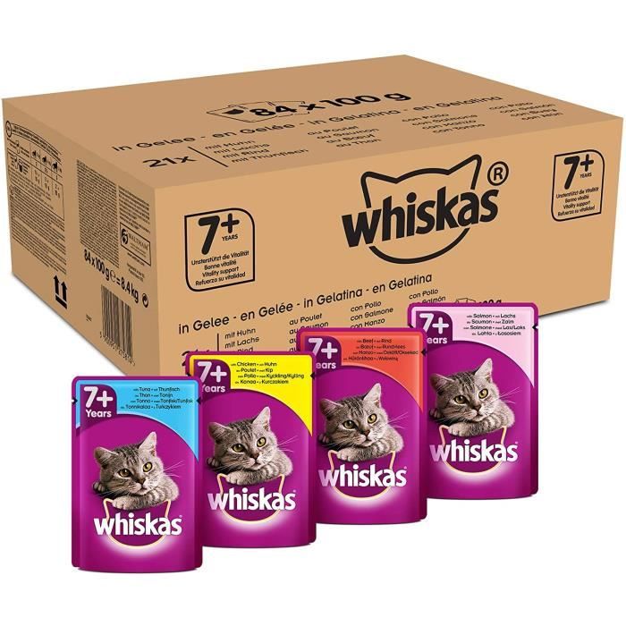 Nourriture pour chats Whiskas Senior7+ - Sachets fraîcheur pour chat senior (stérilisé ou non), sélection mixte en gelée 39182