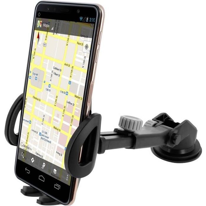 Support Voiture Smartphone 55 à 95mm Fixation ventouse Rotatif 270° - Noir