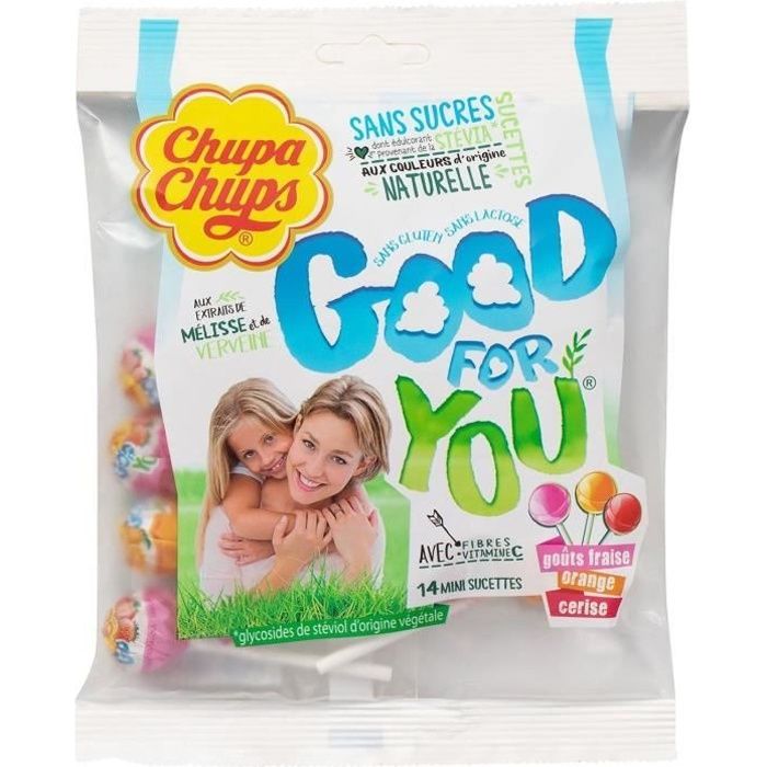CHUPA CHUPS Sachet de 14 mini sucettes sans sucres Good for You