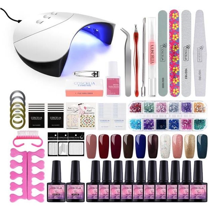 Kit Vernis Semi Permanent Vernis à Ongle Lampe UV/LED Gel Polish Soak Off Topcoat Basecoat Décorations Outils Débutant Kit