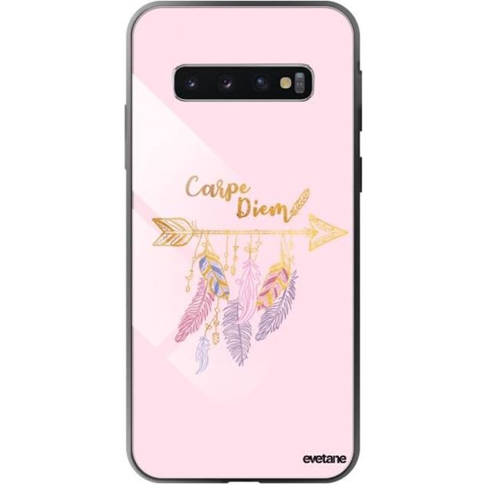 Coque en verre trempé pour Samsung Galaxy S10 Plus Carpe Diem Or Ecriture Tendance et Design Evetane.