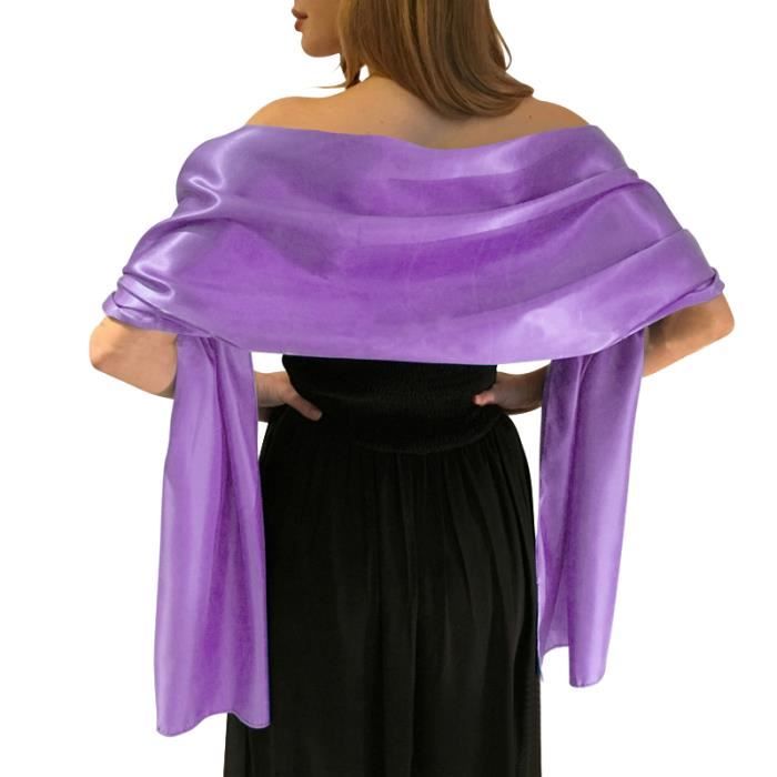Écharpe Châle Étole En Satin Femme Longue Élégant Pour Cérémonies Fêtes Mariage Cocktail Soirée Bal Cadeau Violet Clair