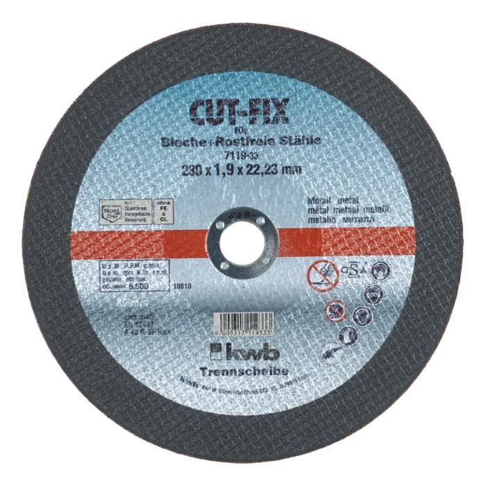 kwb 711933, Disque de coupe, Métal, Tuyau, Acier inoxydable, 2,2 cm, 23 cm, Noir, 2 mm