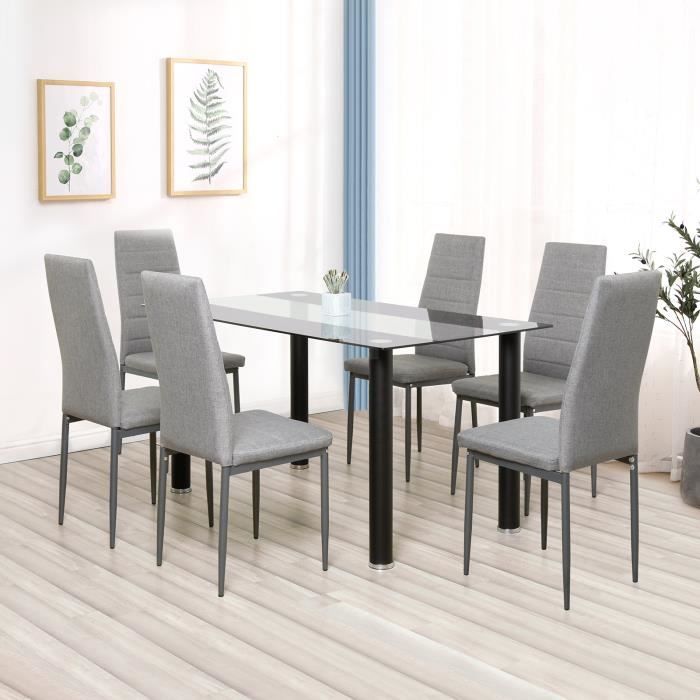 Lot de 6 chaises de salle à manger en simili, Chaise de cuisine,tissu, Style contemporain, gris, 6pcs-Mondeer