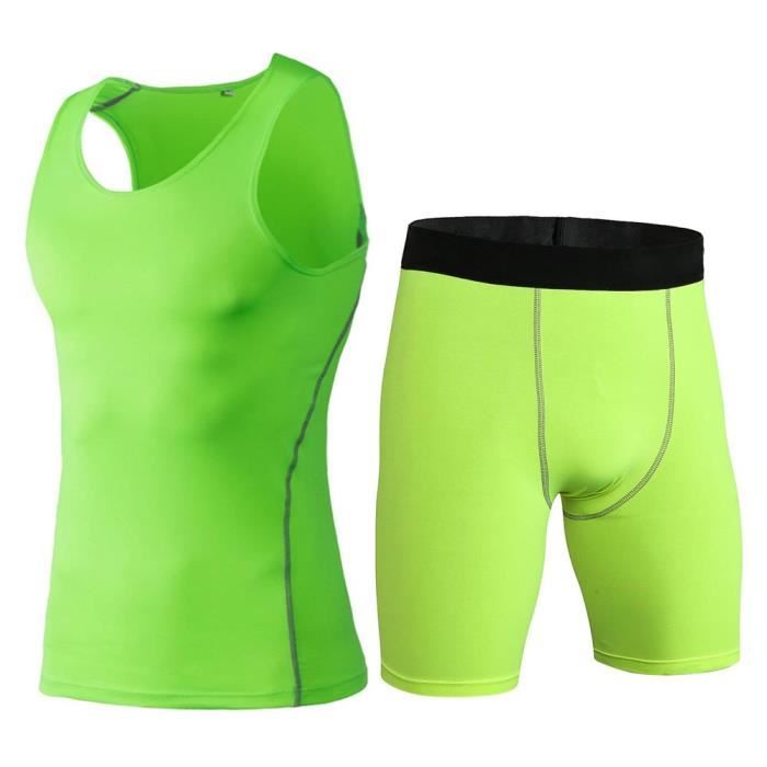 Ensemble Débardeur de Sport Stretch et Short de Compression Homme Vêtement Entraînement