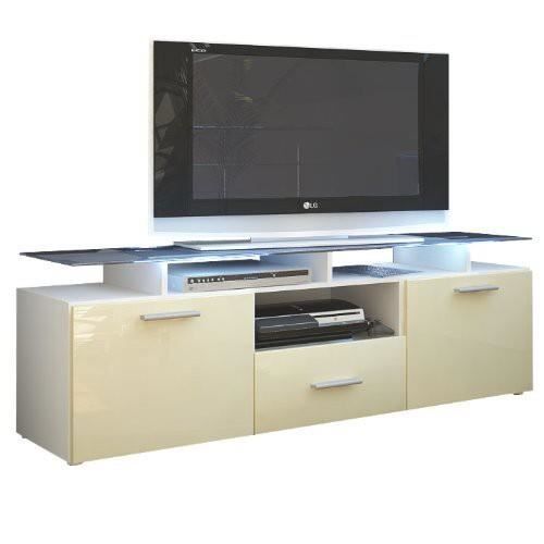 Meuble tv blanc mat et crème laqué avec led 146 cm