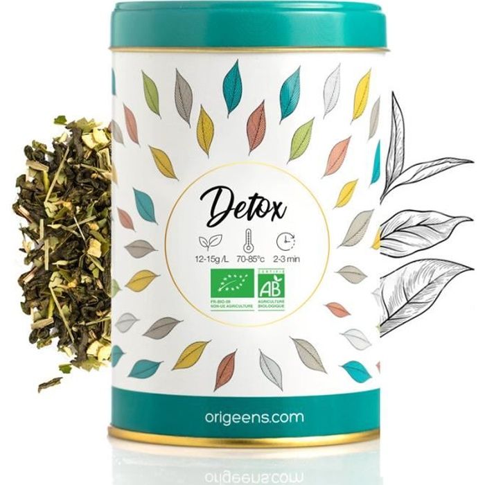 THE DETOX BIO 125g - Thé en vrac à base de thé vert et maté, goût pamplemousse vanille - Cure minceur détox 30 jours - Thé glacé / c