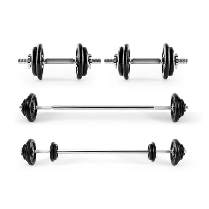 Peak Power Ensemble d'haltères: 2 haltères, connexion pour haltère, 10 plaques de poids, 4 fixations, étui de rangement