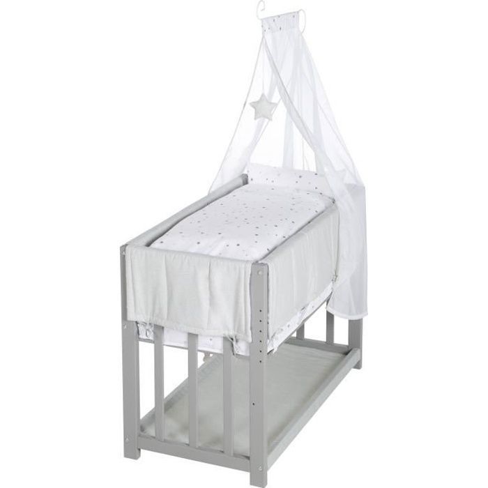 ROBA Berceau cododo -Sternenzauber- 3 en 1, lit bébé gris, avec accessoires de lit complets
