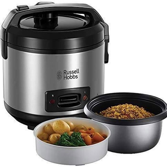 Russell Hobbs Cuiseur Riz 2800g, Panier Vapeur, Couvercle Verrouillable, Maintien au Chaud, Bol Antiadhésif Amovible - 27080-56