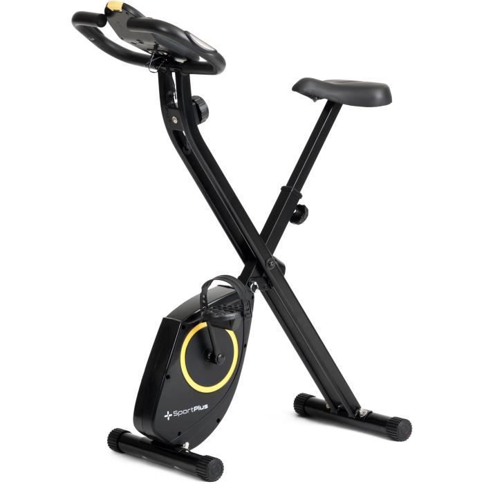 SportPlus Vélo d'appartement X-Bike pliable pour la maison, noir avec 8 niveaux, support pour tablette & Bluetooth, jusqu'à 110 kg