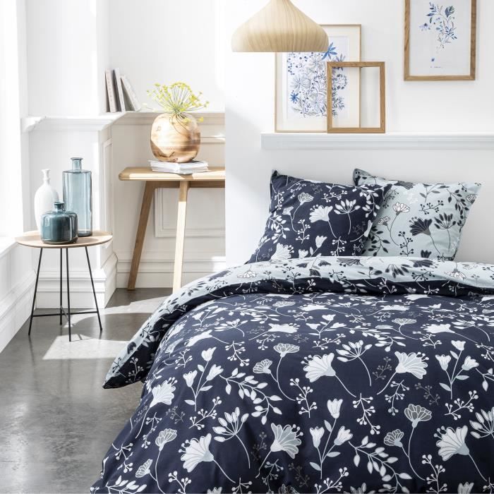 TODAY Parure de couette 100 % Coton 240x260cm SUNSHINE #3.27 - Bleu et gris TODAY