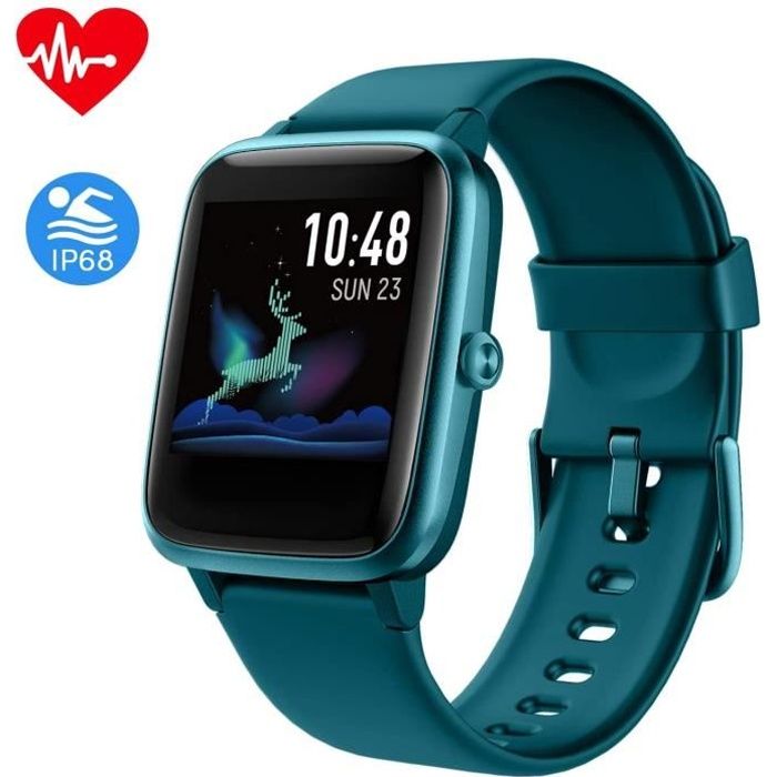 Montre Connectée Femmes,Montre Intelligente Homme IP68Etanche Bracelet Connecté Cardio Podometre Smartwatch Sport Fitness Tracker d'