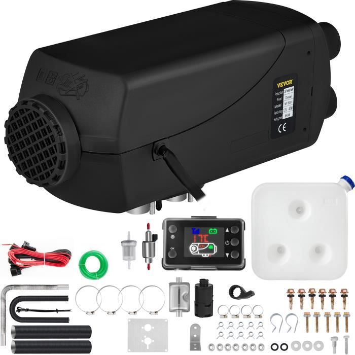 Chauffage Diesel 12V 8KW VEVOR Air Heater Noir avec Silencieux et Interrupteur Ecran LCD Kit Comple pour Camions RV Bateaux