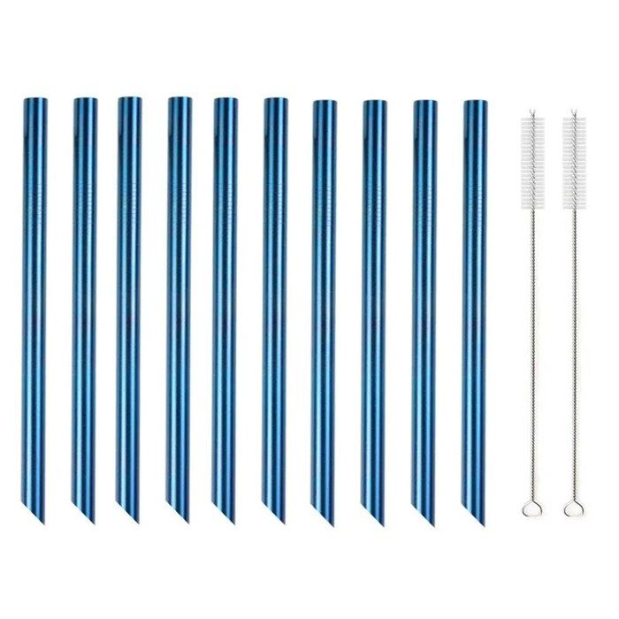 Lot De 7 Pailles Réutilisables En Inox 10 Mm - Longueur 21 Cm - Pour Bubble Tea, Smoothie - Avec 2 Brosses Et Sac De Rangement