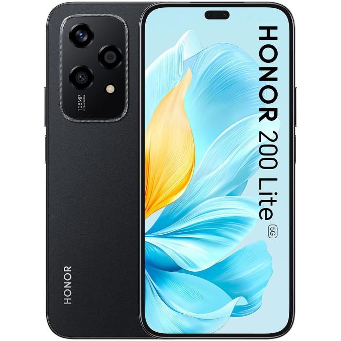 HONOR 200 Lite 5G 8Go 256Go Noir Téléphone MediaTek Dimensity 6080 6.7” AMOLED 90Hz Caméra principale 108MP 4500 mAh Smartphone