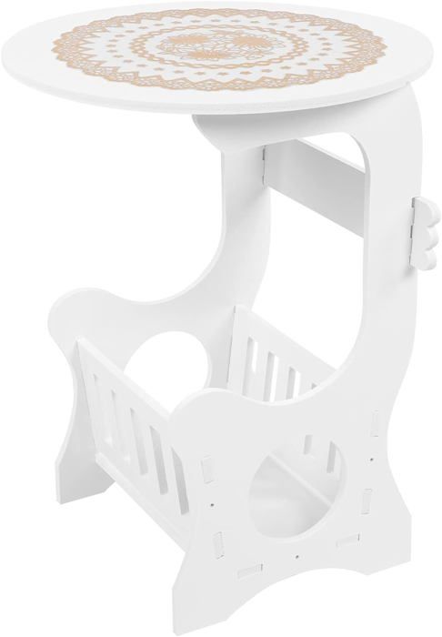 Petite Table De Chevet Avec Panier Rangement - Table Basse Antique Blanche Pour Chambre Salon