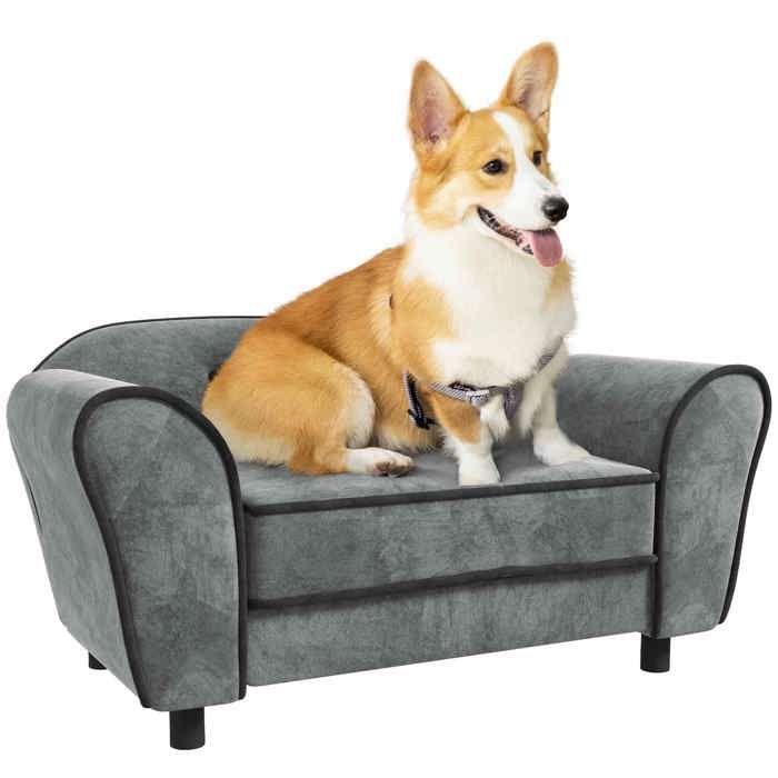 Canapé pour chien design - coussin déhoussable - dim. 74L x 41l x 32,5H cm - velours gris