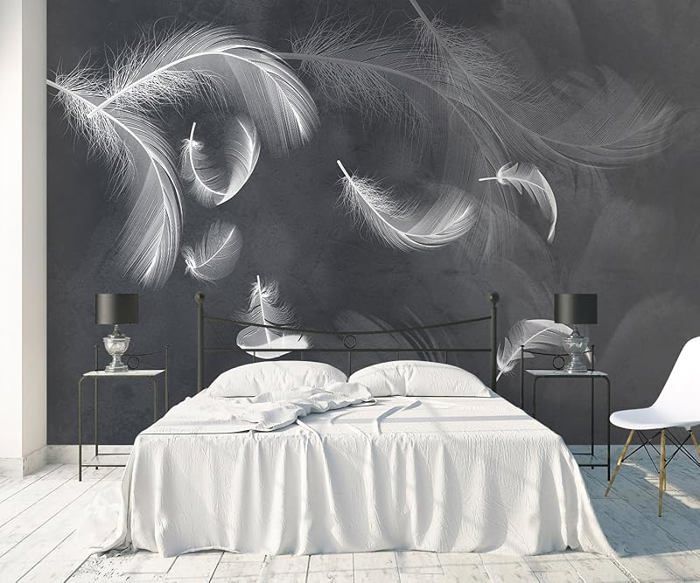 Papier Peint Panoramique 3D blanc plume chambre salon mur décoration