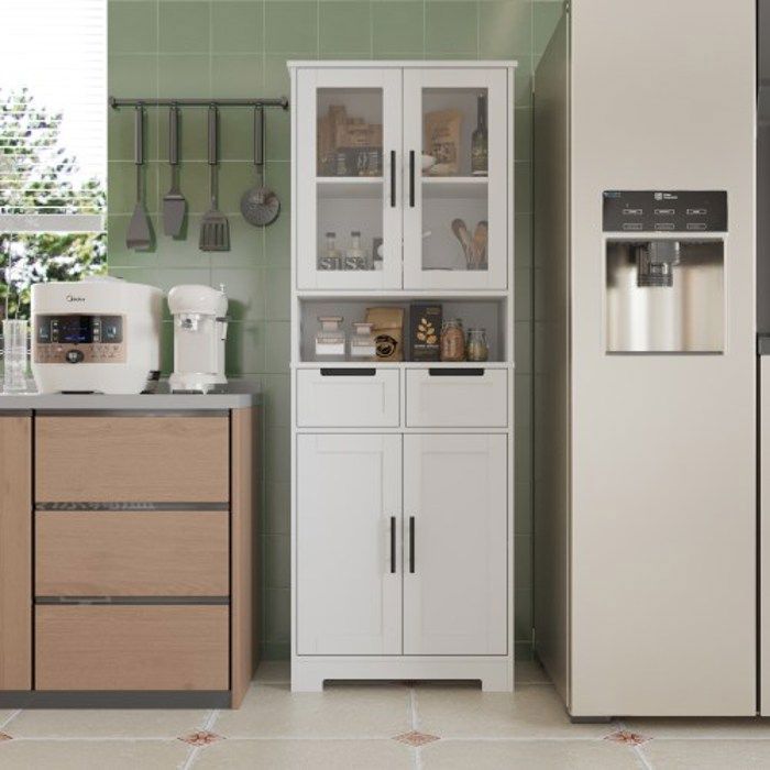 ALIGHTUP - Buffet meuble de rangement 4 portes + 2 tiroirs + 1 compartiment de rangement meuble de salle de bain60x30x170cm